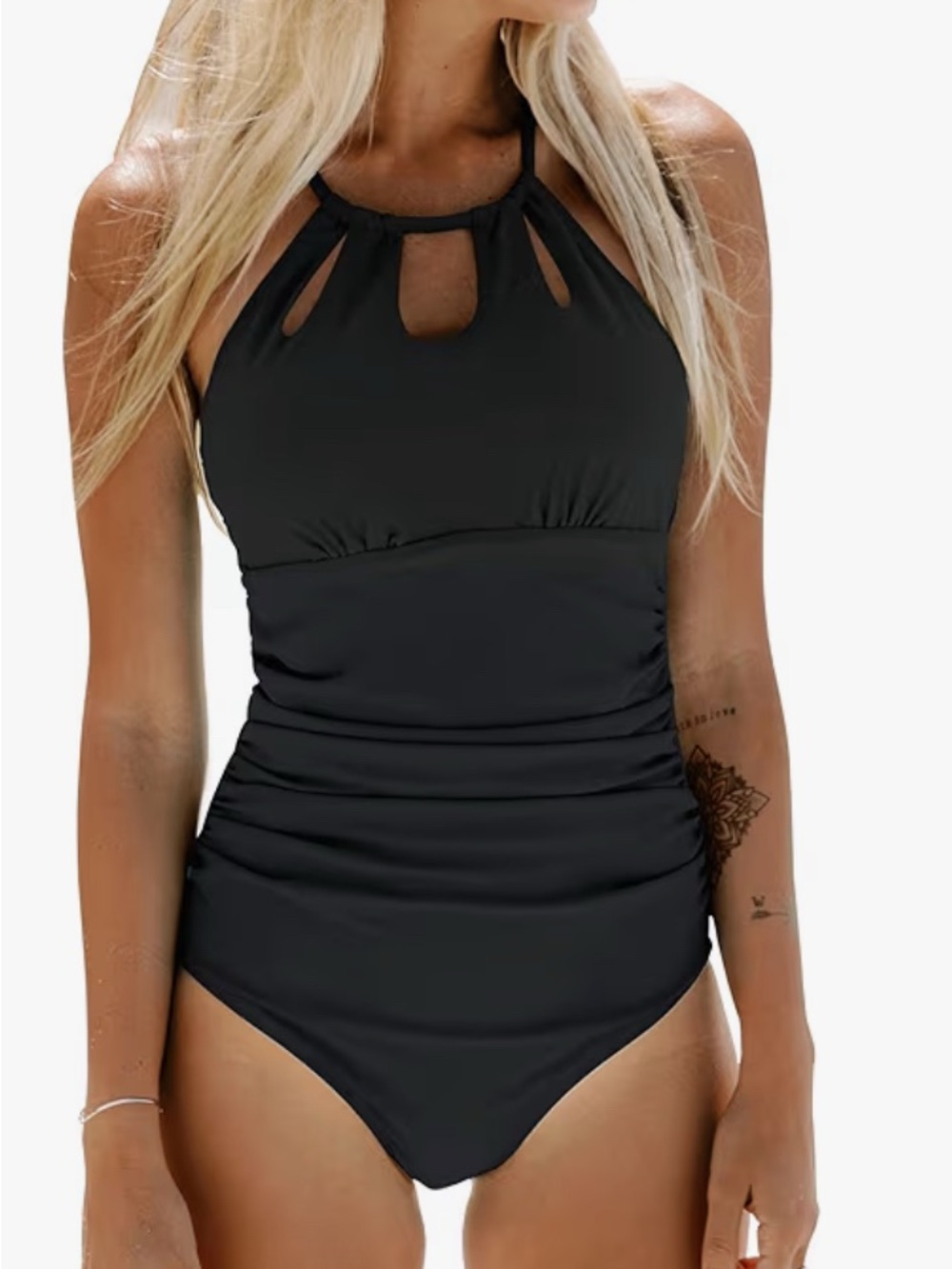 Women's Black Halter Tank One-Piece Swimsuit
